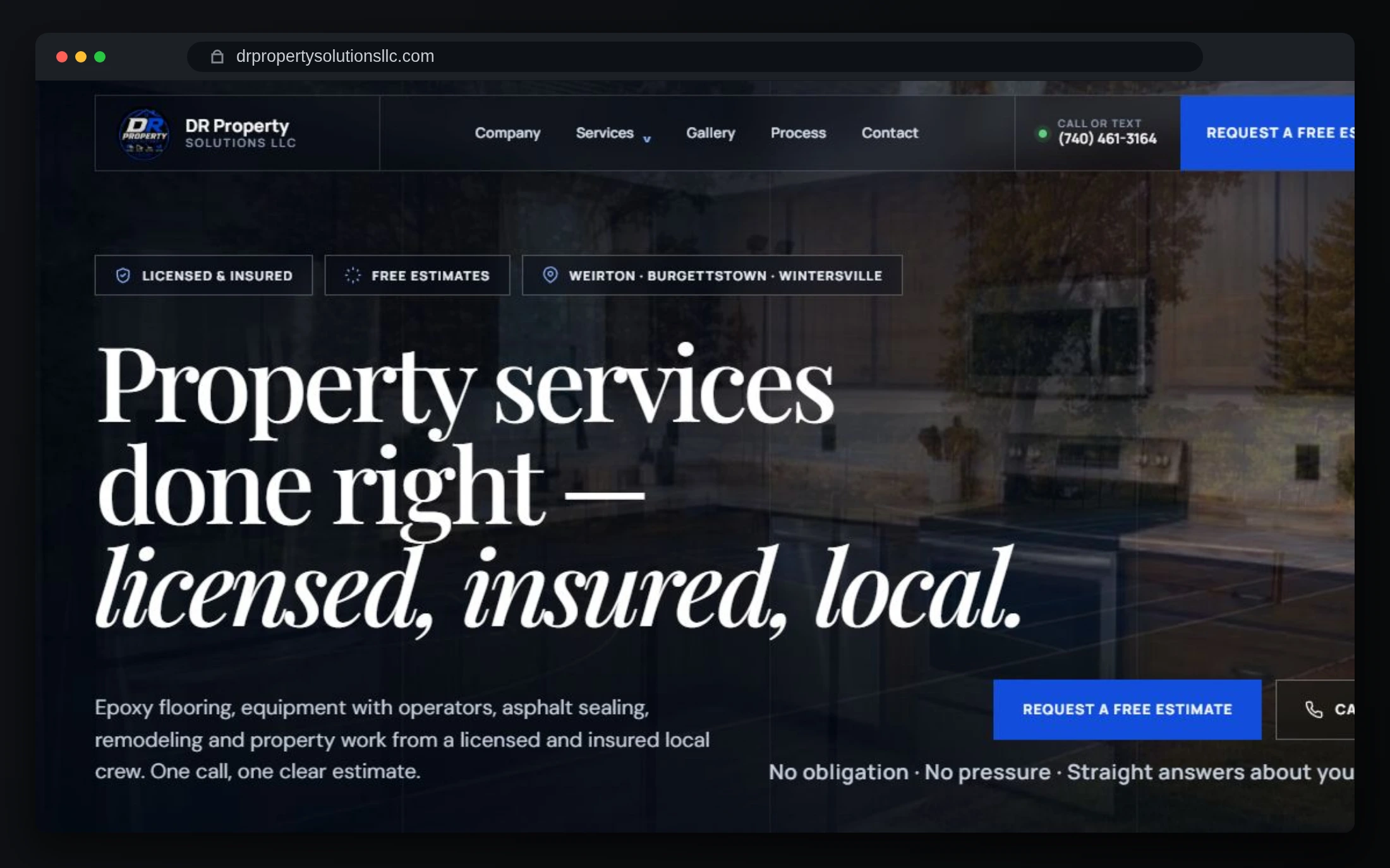 DR Property Solutions LLC live website presenting licensed property services and free estimates