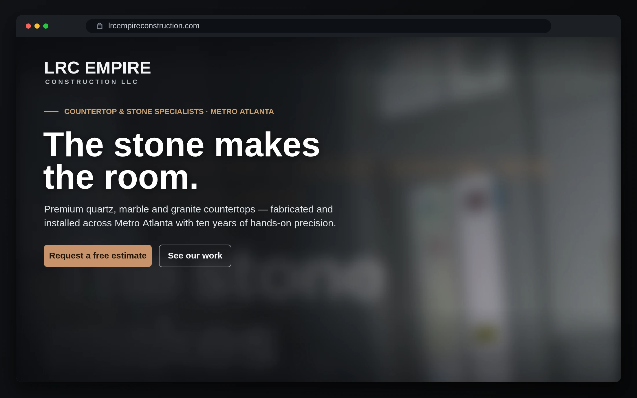 LRC Empire Construction live website presenting quartz, marble and granite countertop services across Metro Atlanta